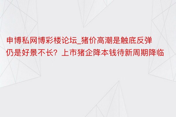 申博私网博彩楼论坛_猪价高潮是触底反弹仍是好景不长？上市猪企降本钱待新周期降临