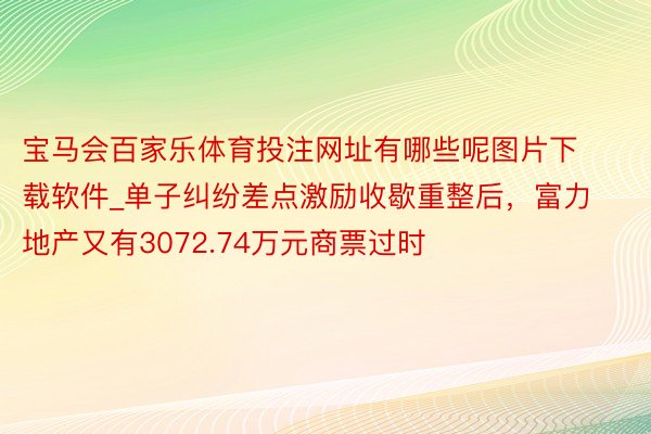 宝马会百家乐体育投注网址有哪些呢图片下载软件_单子纠纷差点激励收歇重整后，富力地产又有3072.74万元商票过时