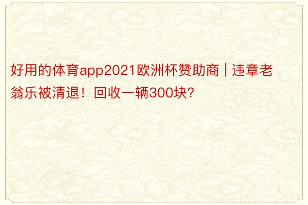 好用的体育app2021欧洲杯赞助商 | 违章老翁乐被清退！回收一辆300块？